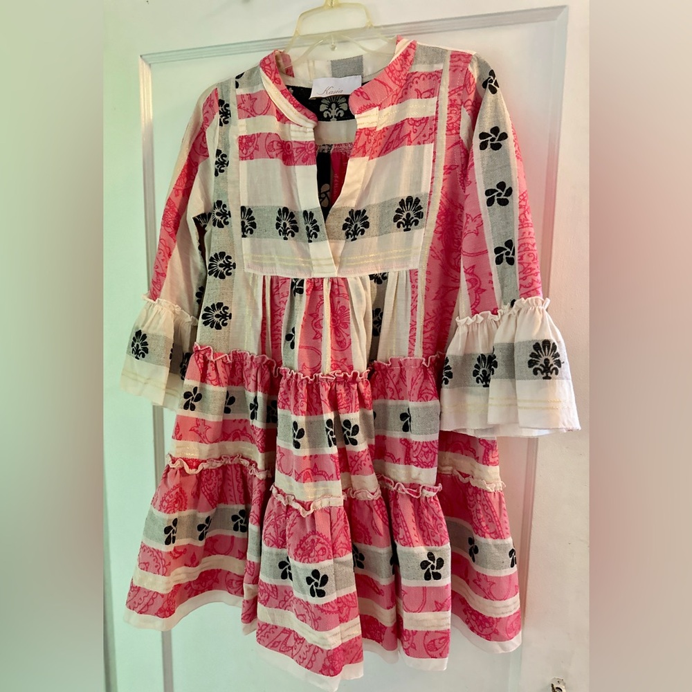 Kasia Eros Boho Cotton Greek Tiered Mini Dress Aztec Print